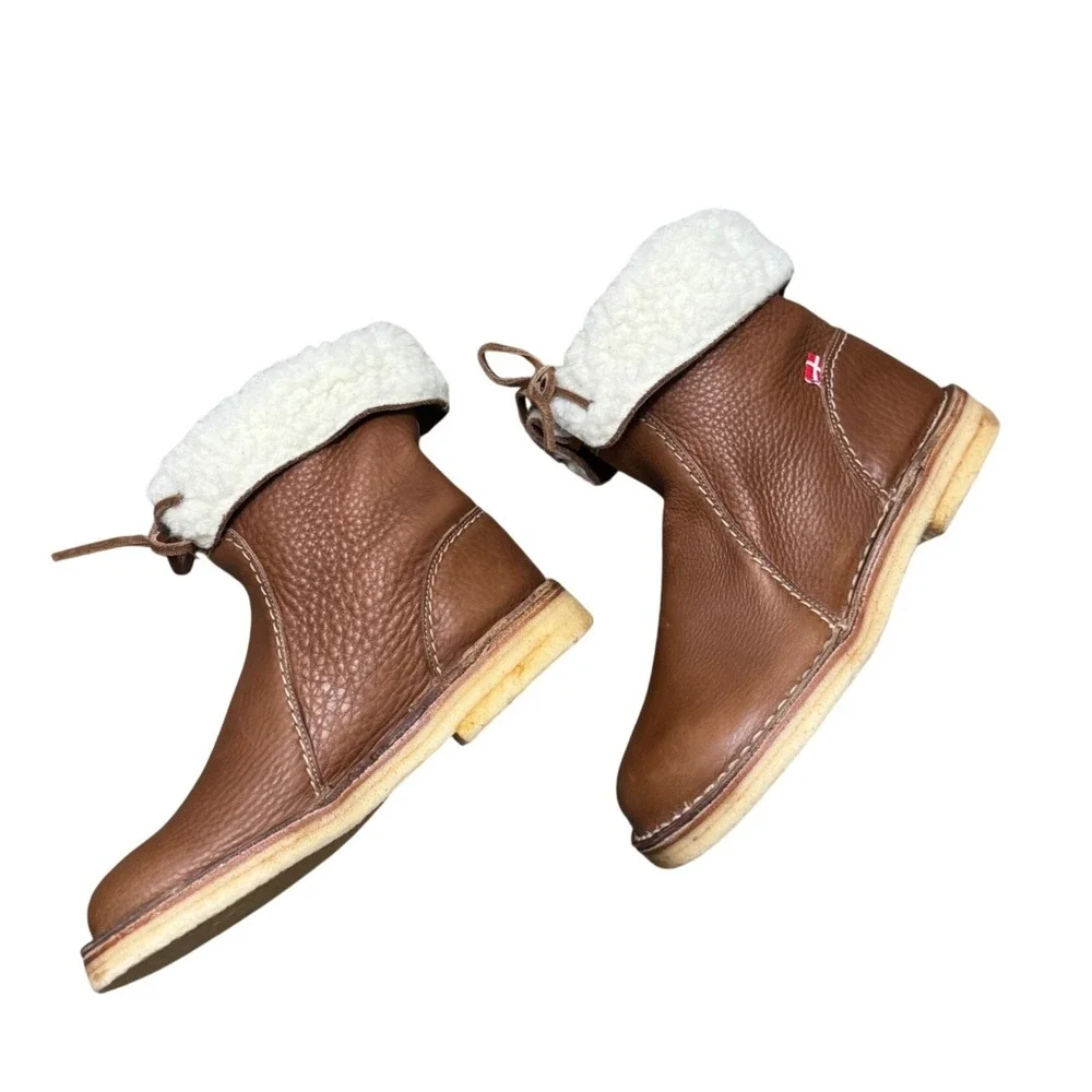 Duckfeet Arhus Leather Boot Women 10 Brown NWT Wool Lined Crepe Sole